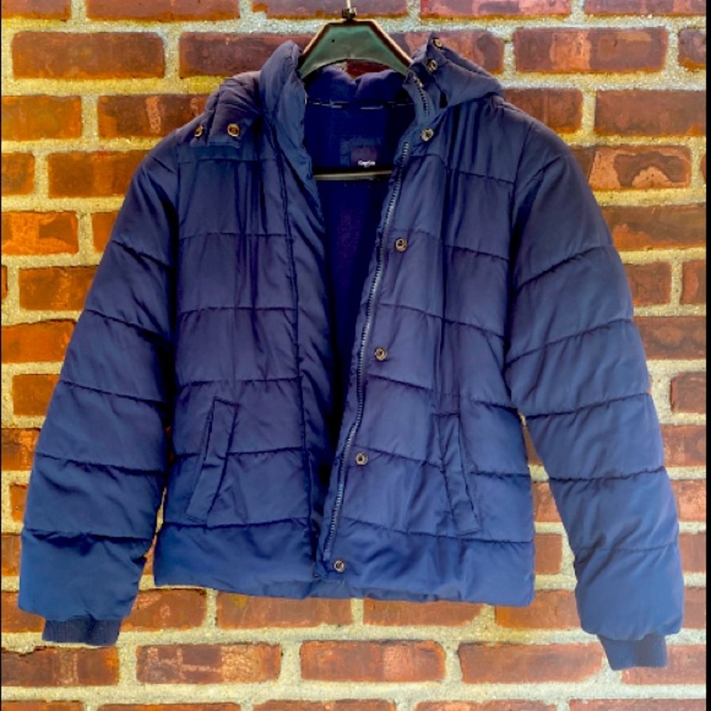 EUC Gap Kids Girls Winter hooded coat jacket Puffer Navy XXL/14-16 Fleece lined